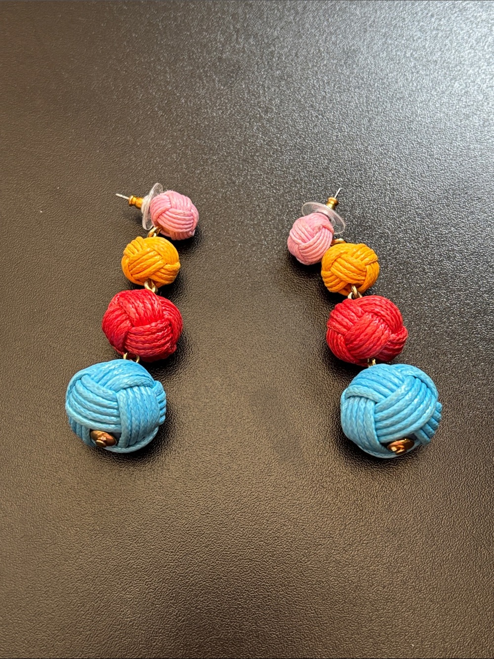 J. Crew Multicolor Knotted Ball Drop Earrings - Pink, Yellow, Red, Blue